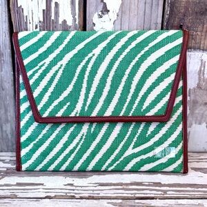 Green Zebra WKND WYFR Clutch 12x9 Woven with leather trim